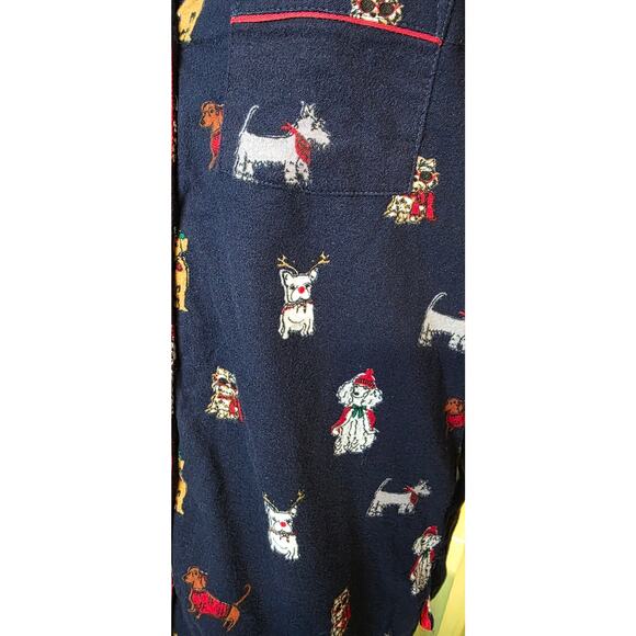 Pajamagram Women’s Med Pajama Top Flannel Navy Blue Dogs Button Up Long Sleeve - Picture 2 of 6